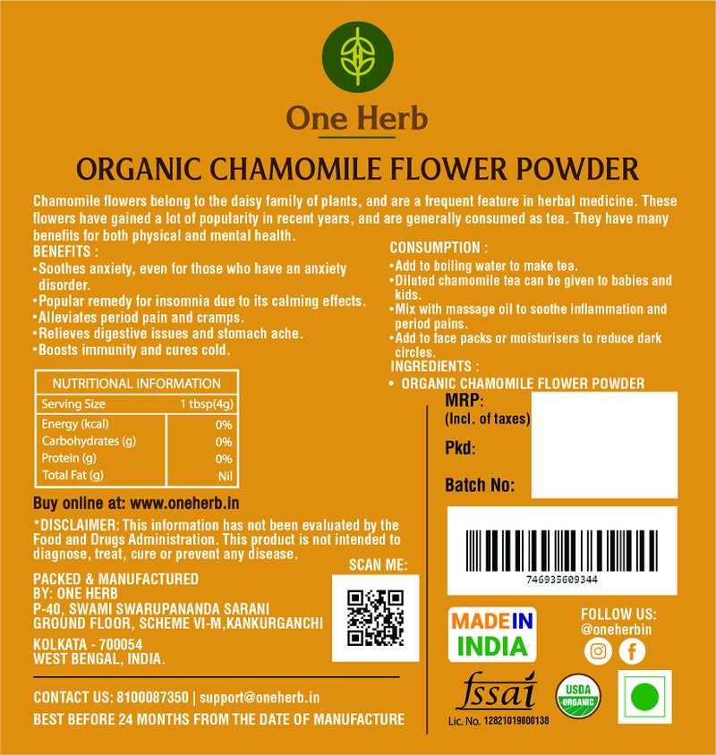 One Herb - Organic Chamomile Flower Powder 100g, Helps Improve Sleep Quality, Boosts Skin and Hair Health, Caffeine Free, Camomile Tea, Chamomile Tea, Herbal Tea - Image 4