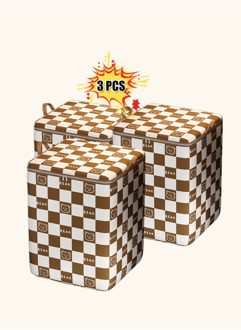 Vixplorn Set of 3 Pcs 180L Large Capacity Storage Bags with Zipper & Handles,Foldable Waterproof Dustproof Organizer for Clothing, Blanket, Bedding, Toys(Brown)  - Image 1