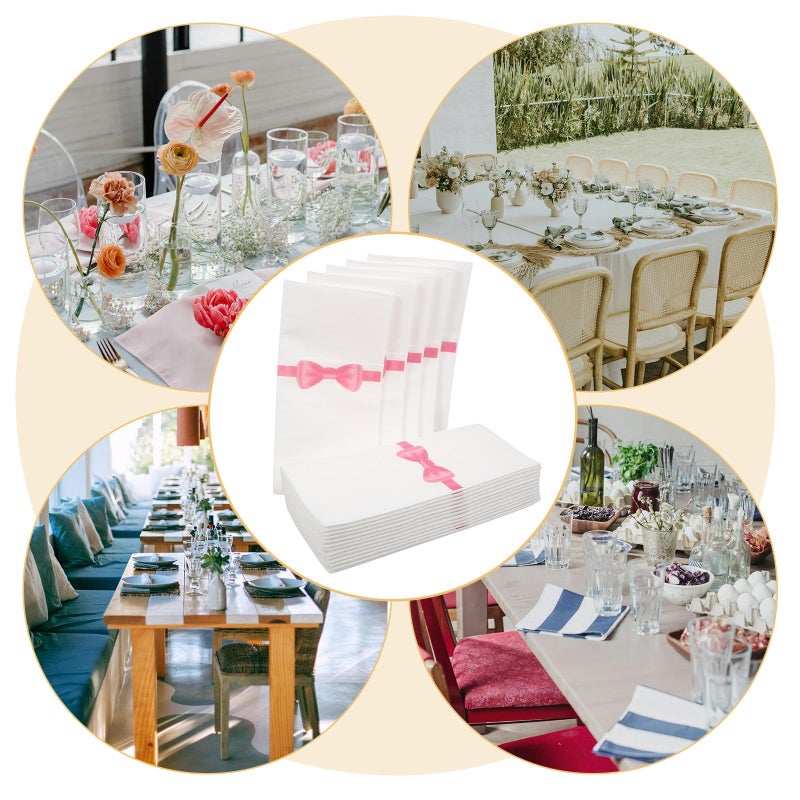 Disposable Bowknot Pocket Napkins 40x40cm Deep Pink 50pcs for Party Restaurant Tableware - Image 4