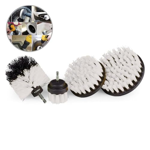 TUQO SB20W, Drill Brush Attachment Set - Power Scrubber Brush Cleaning Kit - Upholstery,Wheels,Carpet, Glass & Leather | Soft Bristles | Hex Shank Fits Most Drills | White - Image 1