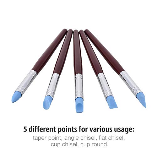 worison Rubber Tip Paint Brushes for Sculpture, Pottery, Color Shaping, Blending, Drawing, Modeling And Remove Fingerprints (Set of 5, Brown), Rubber Bristle - Image 5