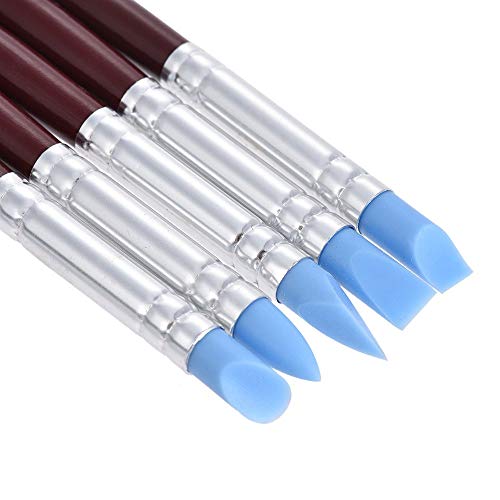 worison Rubber Tip Paint Brushes for Sculpture, Pottery, Color Shaping, Blending, Drawing, Modeling And Remove Fingerprints (Set of 5, Brown), Rubber Bristle - Image 1
