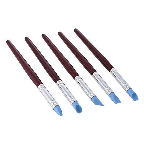 worison Rubber Tip Paint Brushes for Sculpture, Pottery, Color Shaping, Blending, Drawing, Modeling And Remove Fingerprints (Set of 5, Brown), Rubber Bristle - Image 4