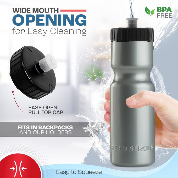 50 Strong Bulk Water Bottles 24-Pack  22 oz BPA-Free Sports Bottles with Easy-Open Pull Top Cap  Made in USA  Reusable & Top Rack Dishwasher Safe Brand - Image 2