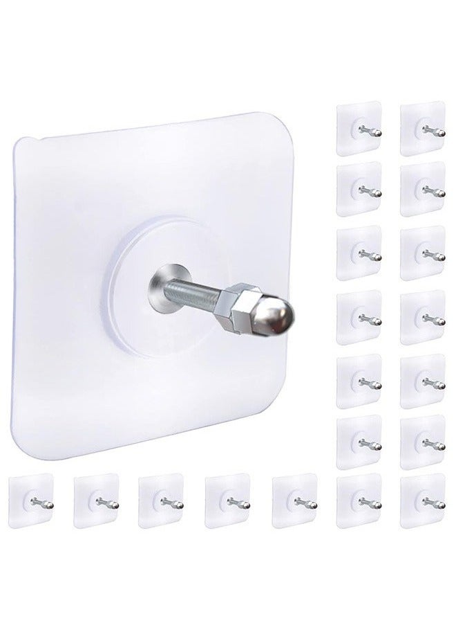 Adhesive Hooks Heavy Duty, Wall Hooks for Hanging,Wall Hangers without Nails,2 in 1 Screw Free Sticker for Wall Mount Shelf,Waterproof Rustproof (16mm)20 PCS  - Image 1