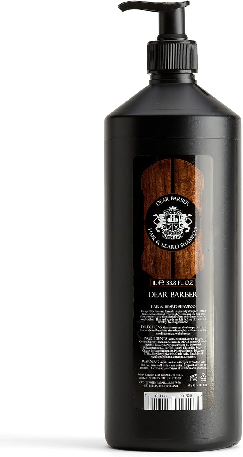 Dear Barber HAIR BEARD SHAMPOO FOR MEN 1 Litre Nourishing Moisturising Formula for Soft Healthy Hair Beard Gentle Cleansing AntiStatic