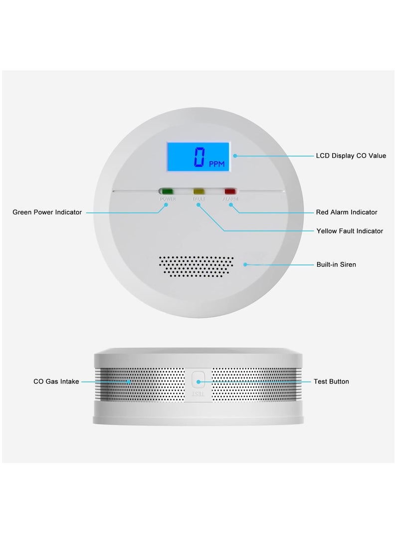Carbon Monoxide Alarm Detector Detector with LCD Display CO Battery Powered High Decibel for Home Garage Office - Image 2