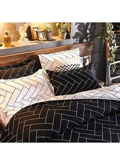 AL RAID King Sheets Set - Hotel Luxury Feel 6-Piece Bed Set Wrinkle & Fade Resistant Sheet & Pillow Case Set King Size (4 Pillowcases 1 Duvet Cover & 1 Fitted Sheet) Black and White 200x200 Cm  - Image 5