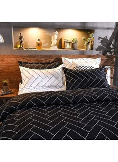 AL RAID King Sheets Set - Hotel Luxury Feel 6-Piece Bed Set Wrinkle & Fade Resistant Sheet & Pillow Case Set King Size (4 Pillowcases 1 Duvet Cover & 1 Fitted Sheet) Black and White 200x200 Cm  - Image 4