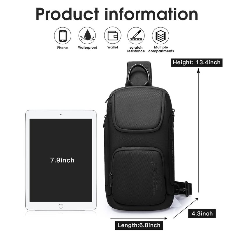 BANGE Mens Sling Bag, Waterproof Man Bags Crossbody, Casual Crossbody Backpack for Outdoors Hiking Traveling Men and Women-Black - Image 5