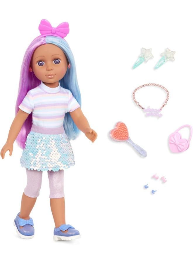 B. Toys 14-inch Fashion Doll Purple Eyes, Blue & Purple Hair - Image 1