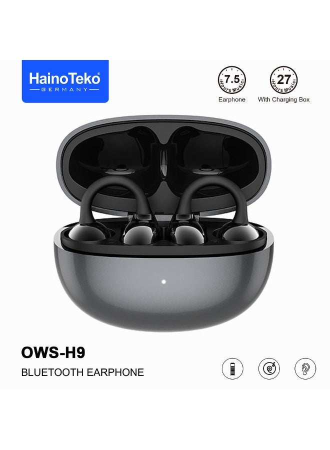 Haino Teko OWS-H9 OpenDots Hi-Res Bluetooth Earphones with Crystal-clear sound Multi Functional Touch Control and High Quality Microphone Black