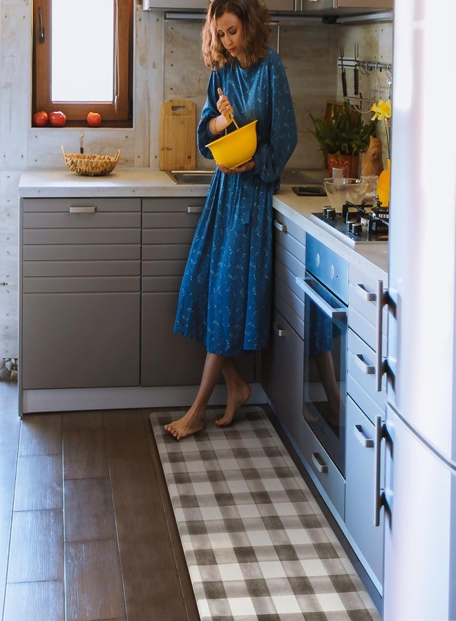 FRESHMINT Modern Farmhouse Plaid 2 Piece Set Kitchen Mats for Floor Anti Fatigue Waterproof & Non-Skid Kitchen Rugs Cushioned Kitchen Mat for Standing Washable Comfort Desk Kitchen Runners - Image 4
