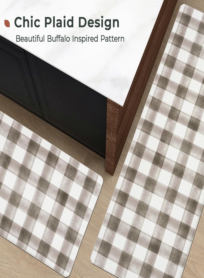 FRESHMINT Modern Farmhouse Plaid 2 Piece Set Kitchen Mats for Floor Anti Fatigue Waterproof & Non-Skid Kitchen Rugs Cushioned Kitchen Mat for Standing Washable Comfort Desk Kitchen Runners - Image 2