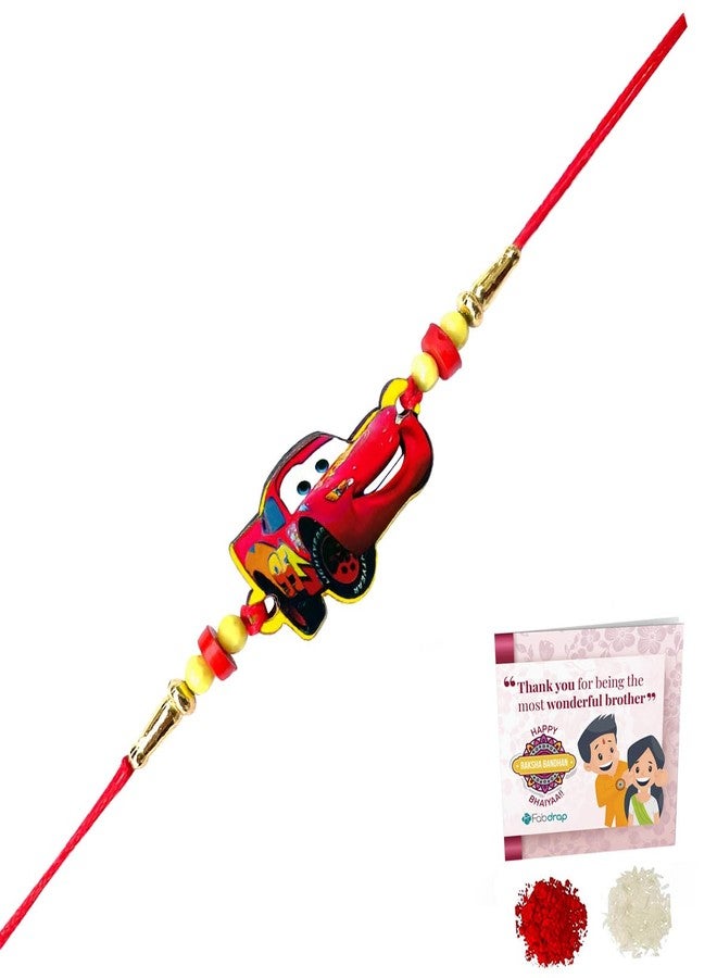 Fabdrap - Cute Cartoon Rakhi for Kids Baby Brother/Sister - Rakhi with Greeting Card(Car2) - Image 2