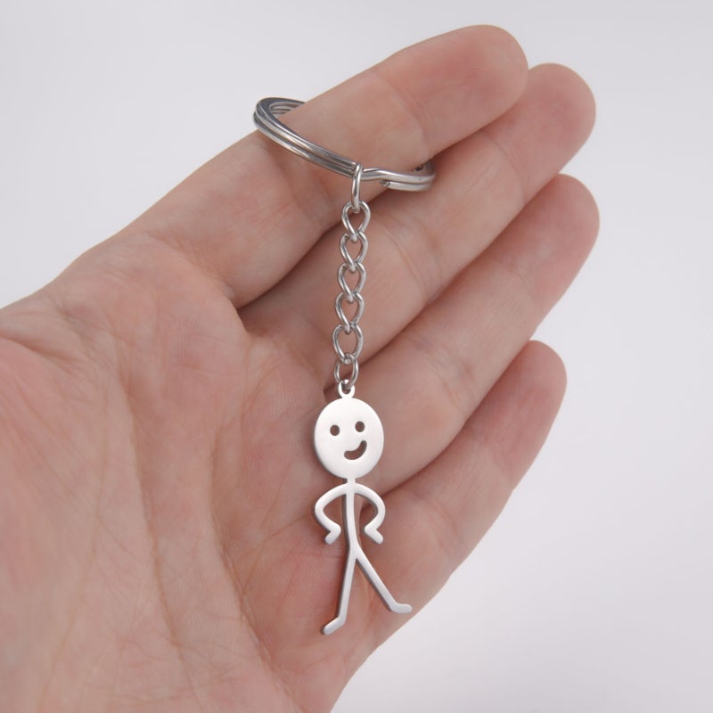 Funny Human Keychain: Silver Stainless Steel Compact Design - Durable Metal Accessory With Meme Elements for Unisex Everyday Use, Keys, Bags, Backpacks - Image 3