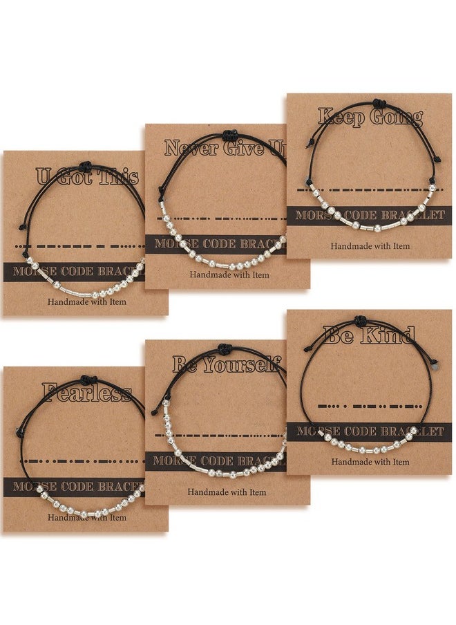 Batiyeer - 6 Pieces Inspirational Morse Code Bracelet Adjustable Silver Bracelets For Women Encouragement Gifts Teacher Sister Mom Teenager Daughter Birthday Christmas Graduation - Image 1