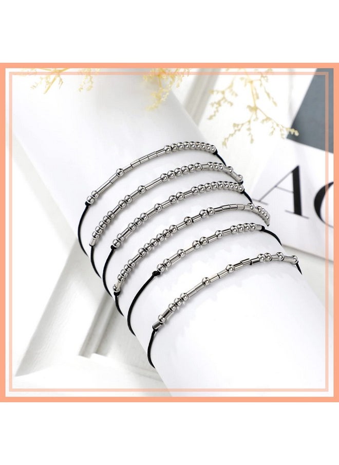 Batiyeer - 6 Pieces Inspirational Morse Code Bracelet Adjustable Silver Bracelets For Women Encouragement Gifts Teacher Sister Mom Teenager Daughter Birthday Christmas Graduation - Image 1