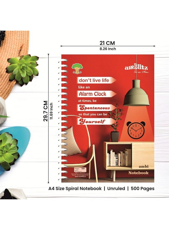 amblitz Spiral Notebook | UnRuled | 500 Pages | A4 Size - 21 X 29.7 CM | 70 GSM Thick Paper | Notebook for Student - Image 5