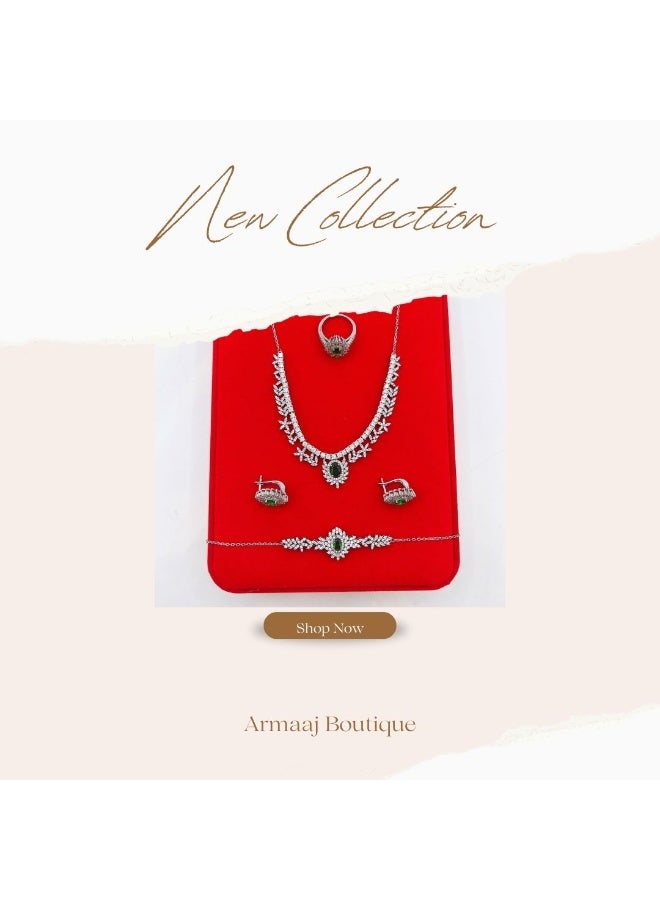 Armaaj S925 Sterling Silver Collection Zarconia Stone Full Set Chain 16 Inch - Image 1