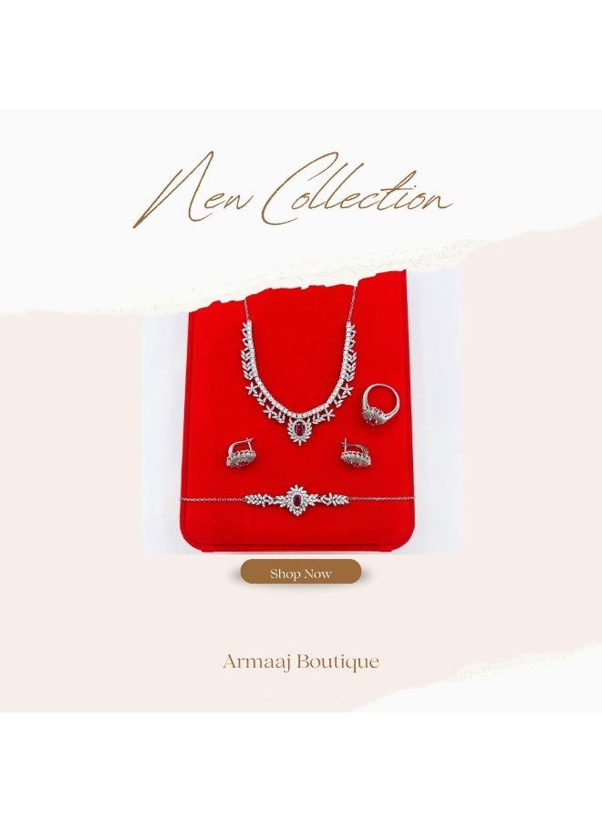 Armaaj S925 Sterling Silver Collection Zarconia Stone Full Set Chain 16 Inch - Image 2