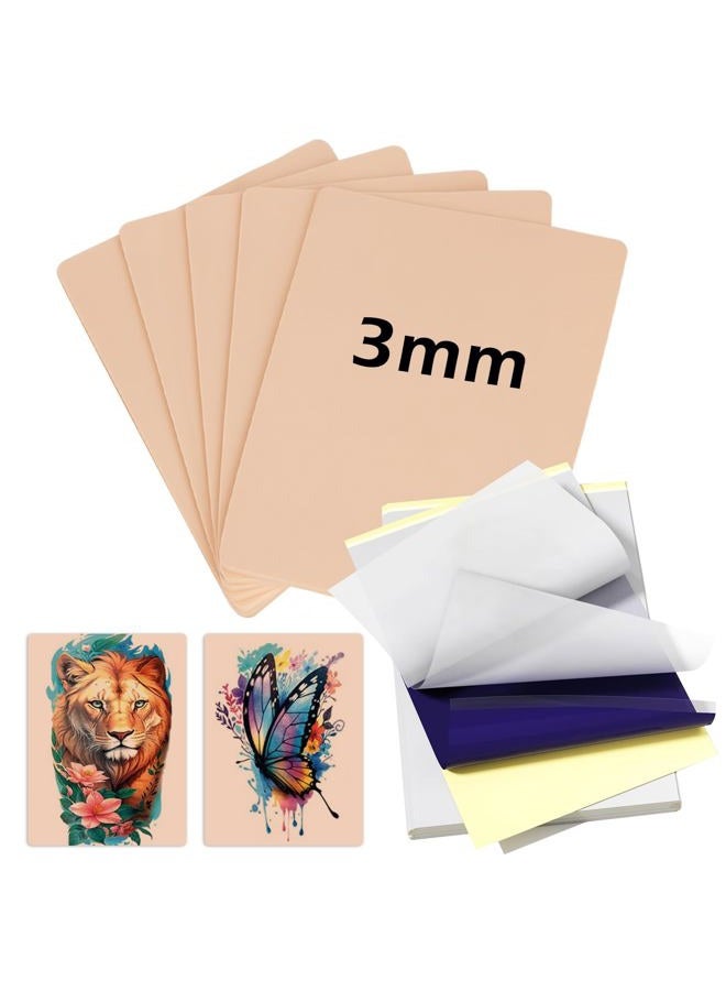 Jconly 3MM Fake Skin with Transfer Paper - Jconly 35pcs Fake Skin Transfer Paper Kit,5Pcs Tattoo Thick Practice Skin with 30Pcs Tattoo Paper Stencil Paper - Image 1