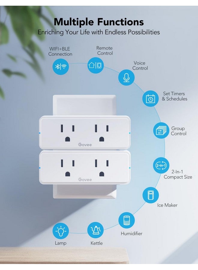 Govee Dual Smart Plug 2 Pack, 15A WiFi Bluetooth Outlet, Work with Alexa and Google Assistant, 2-in-1 Compact Design, Govee Home App Control Remotely with No Hub Required, Timer, FCC and ETL Certified - Image 5