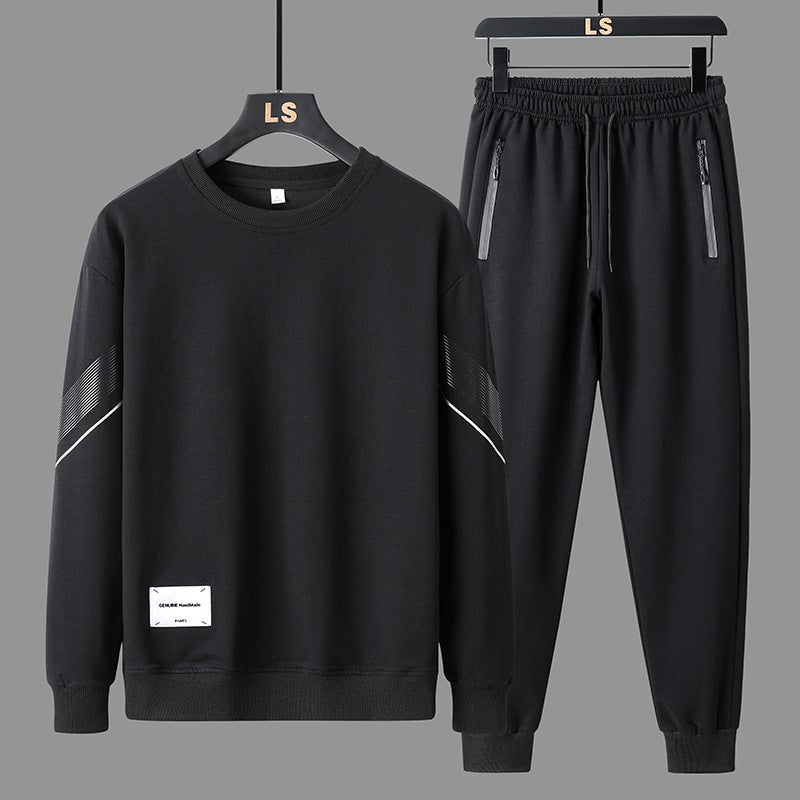 Autumn Winter Sports Set Men Long Sleeve Pants Fleece Thickened Two-piece Set Loose Casual Trendy Men Clothes Blue  - Image 2