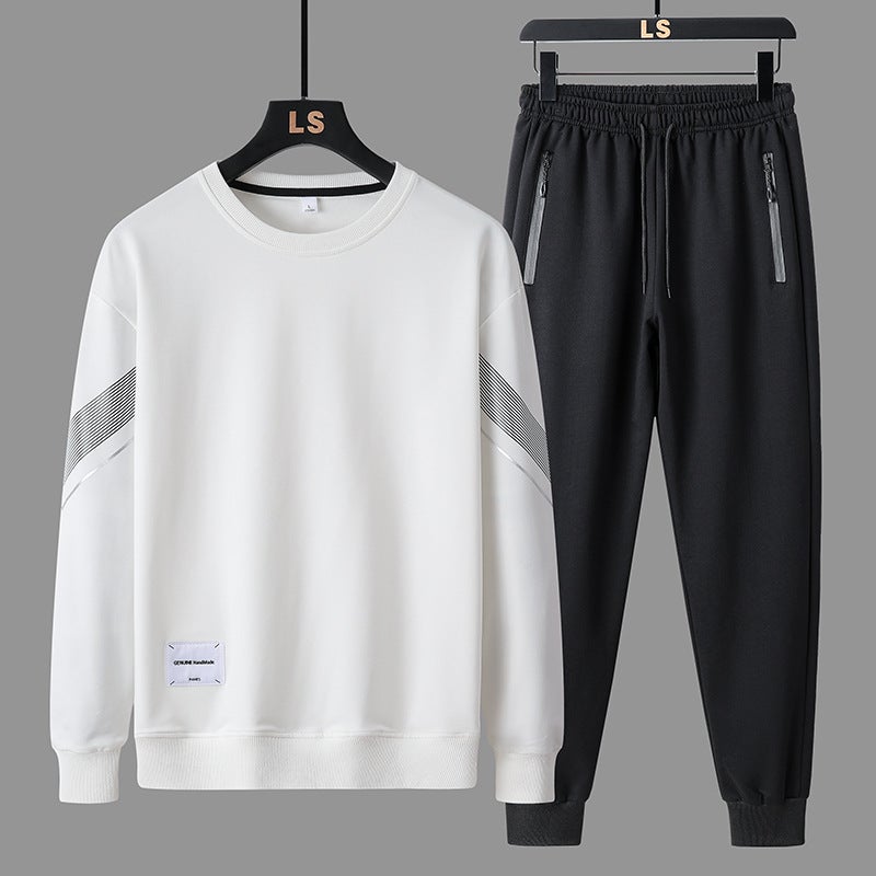 Autumn Winter Sports Set Men Long Sleeve Pants Fleece Thickened Two-piece Set Loose Casual Trendy Men Clothes Blue  - Image 4