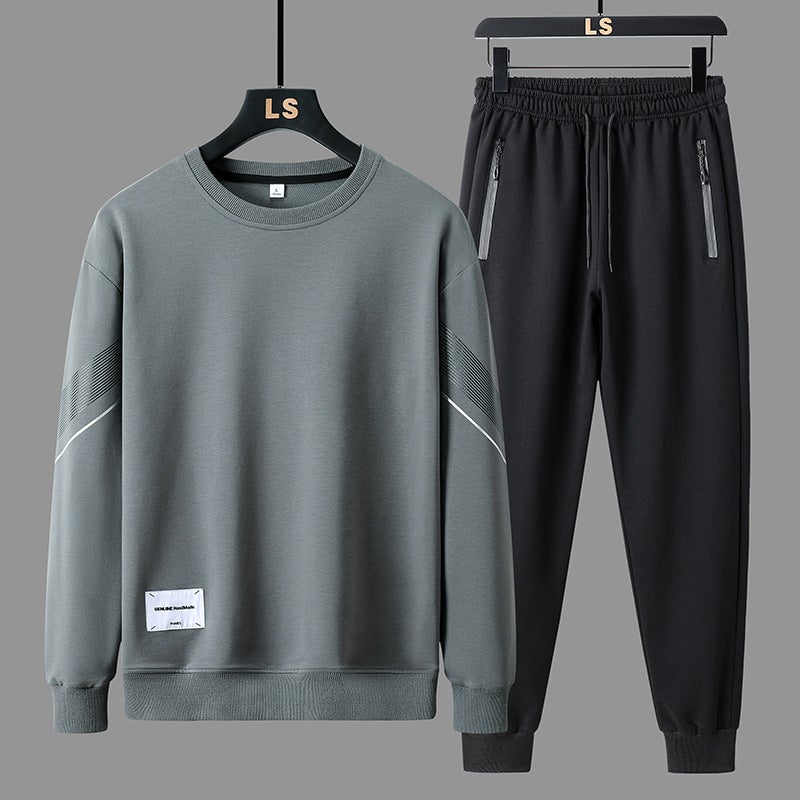 Autumn Winter Sports Set Men Long Sleeve Pants Fleece Thickened Two-piece Set Loose Casual Trendy Men Clothes Blue  - Image 3
