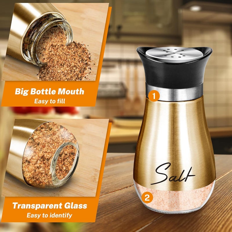 Arrozon Copper Salt and Pepper Shakers Set with Holder,4 oz Modern Farmhouse Kitchen Decor and Accessories for Restaurant, Wedding, Housewarming Gifts Refillable Design (Copper) - Image 3