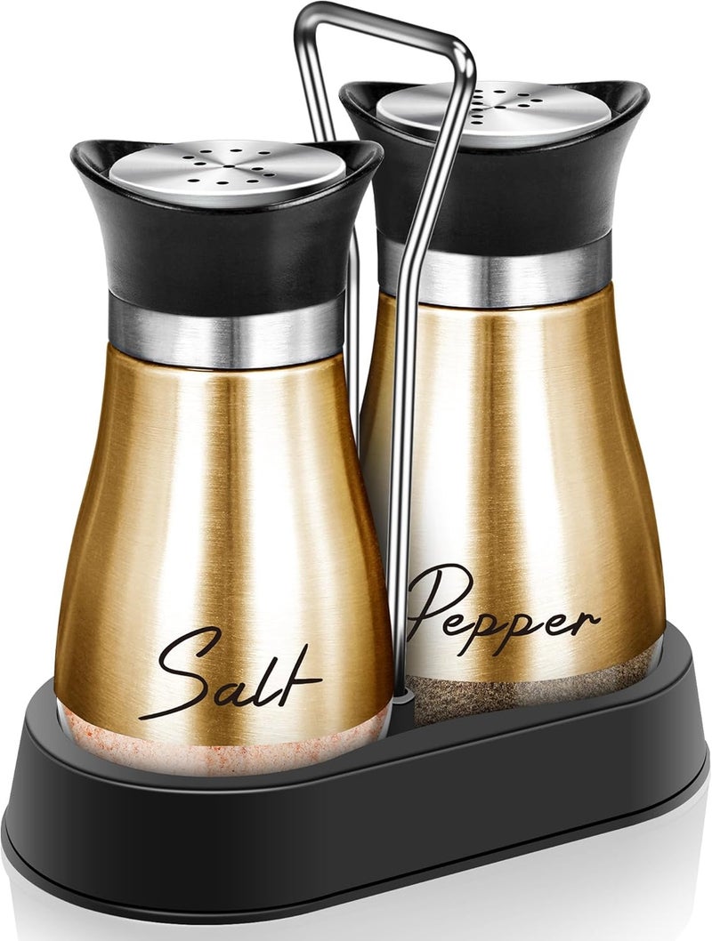 Arrozon Copper Salt and Pepper Shakers Set with Holder,4 oz Modern Farmhouse Kitchen Decor and Accessories for Restaurant, Wedding, Housewarming Gifts Refillable Design (Copper) - Image 1