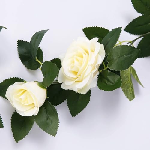 Inralimot Inrali Artificial Rose Flowers Vine Silk Rose Garland Fake Flowers Silk Roses Garland for Wedding Decorations Garden Wall Valentine Decoration 69 Small Rose Flowers (White) - Image 4