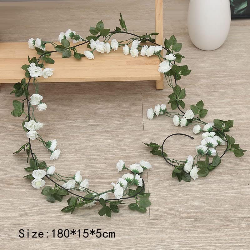 Inralimot Inrali Artificial Rose Flowers Vine Silk Rose Garland Fake Flowers Silk Roses Garland for Wedding Decorations Garden Wall Valentine Decoration 69 Small Rose Flowers (White) - Image 3