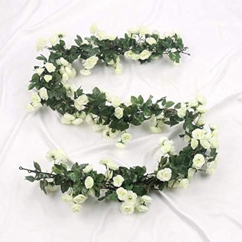 Inralimot Inrali Artificial Rose Flowers Vine Silk Rose Garland Fake Flowers Silk Roses Garland for Wedding Decorations Garden Wall Valentine Decoration 69 Small Rose Flowers (White) - Image 1