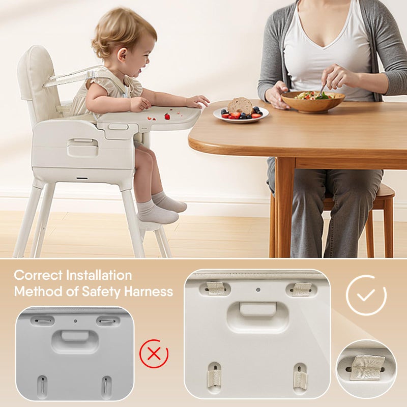 Obee Odee 3-in-1 Portable Baby High Chair for Babies and Toddlers, Convertible Easy Clean Infant Foldable Highchair with Adjustable Legs & Dishwasher Safe Tray, Beige - Image 4