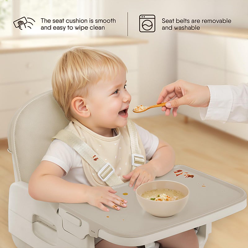 Obee Odee 3-in-1 Portable Baby High Chair for Babies and Toddlers, Convertible Easy Clean Infant Foldable Highchair with Adjustable Legs & Dishwasher Safe Tray, Beige - Image 3