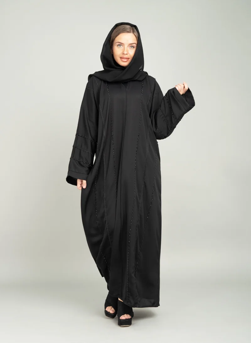 IKKXA Modern Crystal Cascade Emiraati Abaya AIK5074 Black