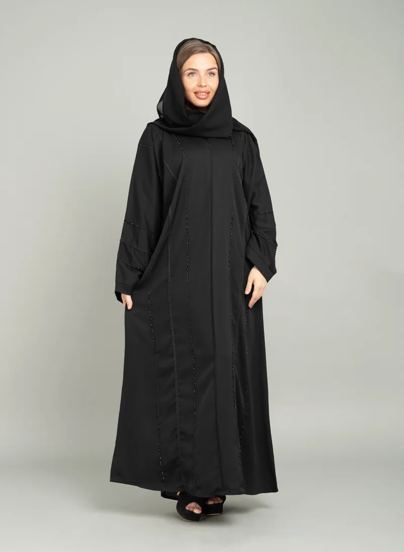 IKKXA Modern Crystal Cascade Emiraati Abaya AIK5074 Black