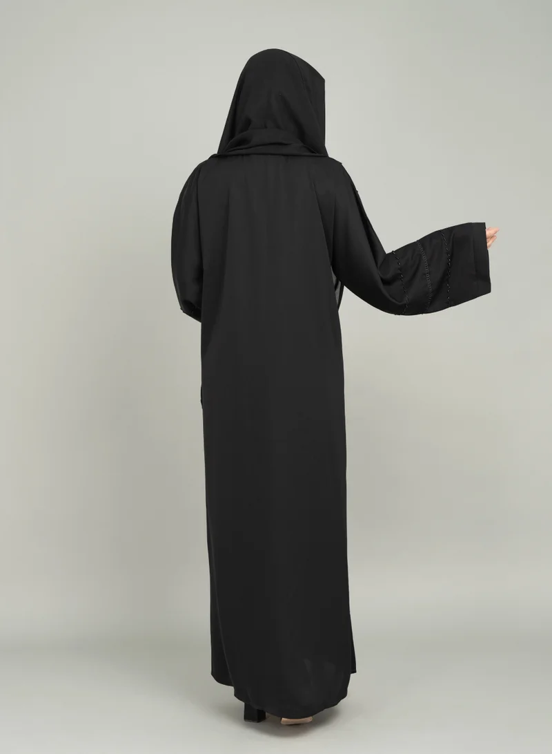IKKXA Modern Crystal Cascade Emiraati Abaya AIK5074 Black