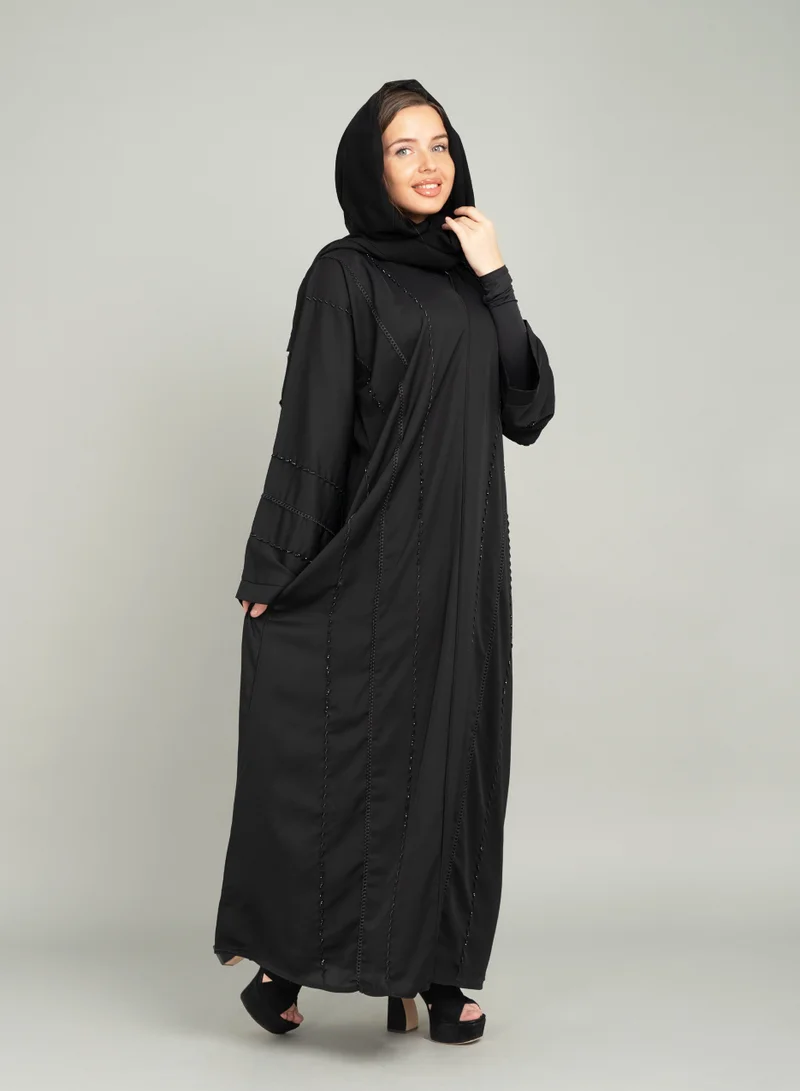 IKKXA Modern Crystal Cascade Emiraati Abaya AIK5074 Black