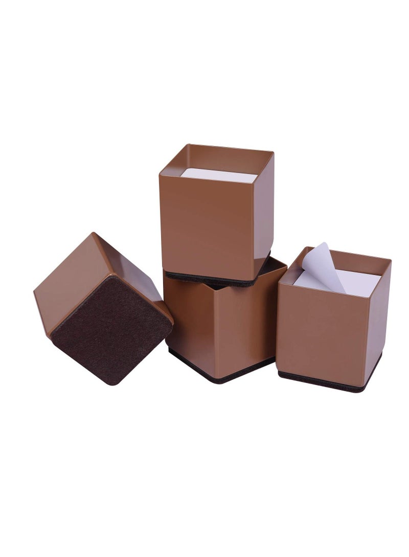 Generic Bed Risers Heavy Duty Furniture Risers For Sofa Table Couch Lift Height Of 2 Inches Bottom Pad Protect Floors Solid Steel Offer Strong Support Set Of 4 (Brown Square)  - Image 1