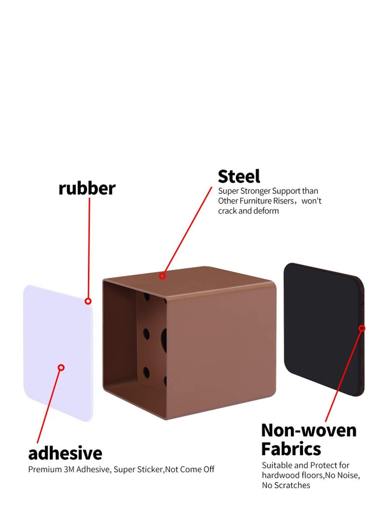Generic Bed Risers Heavy Duty Furniture Risers For Sofa Table Couch Lift Height Of 2 Inches Bottom Pad Protect Floors Solid Steel Offer Strong Support Set Of 4 (Brown Square)  - Image 3