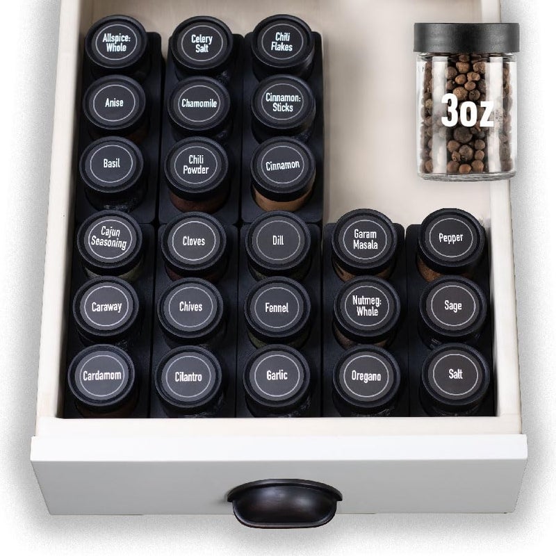 AllSpice AllSpice InDrawer Spice Rack Organizer with Short Jars 12 3 Jars