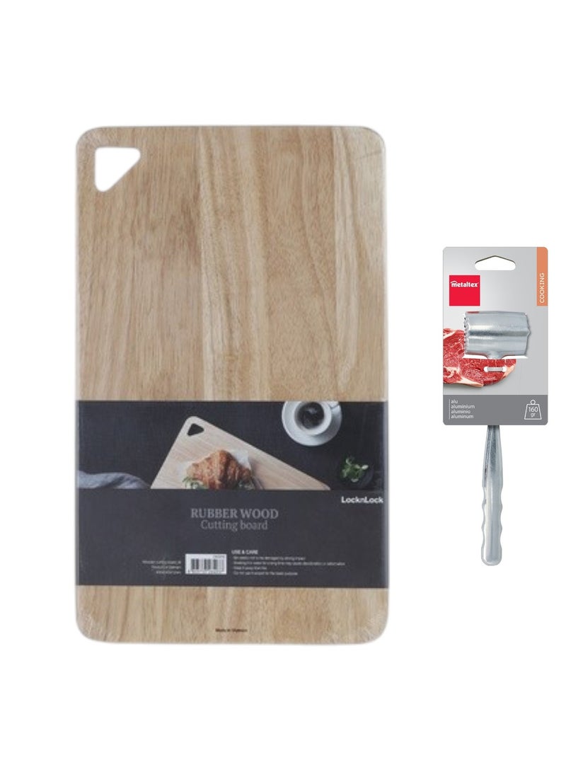 LOCK & LOCK لوح تقطيع خشبي متوسط من لوكن لوك + مطرقة لحم معدنية مجانية من ميتالتكس | مجموعة تحضير مطبخ متينة - Image 1