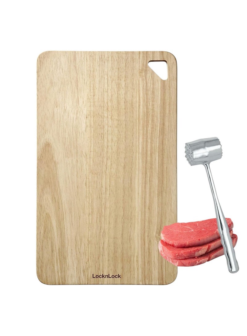 LOCK & LOCK لوح تقطيع خشبي متوسط من لوكن لوك + مطرقة لحم معدنية مجانية من ميتالتكس | مجموعة تحضير مطبخ متينة - Image 2
