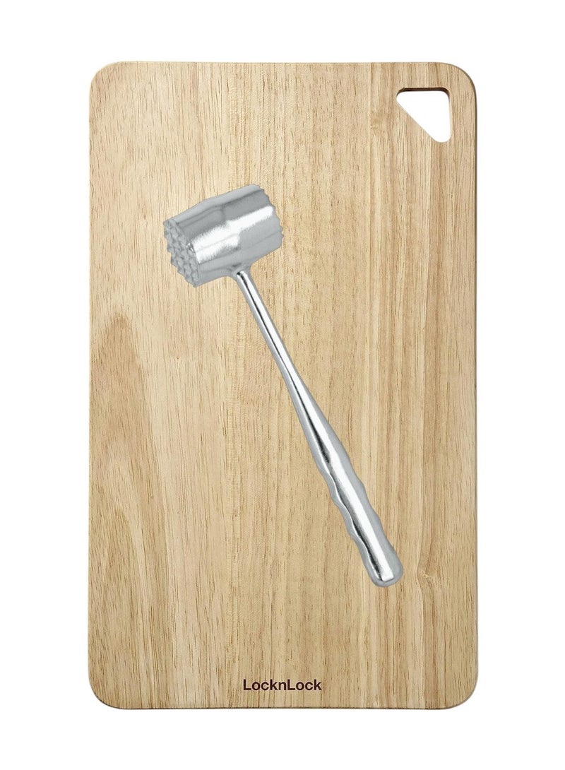 LOCK & LOCK لوح تقطيع خشبي متوسط من لوكن لوك + مطرقة لحم معدنية مجانية من ميتالتكس | مجموعة تحضير مطبخ متينة - Image 3
