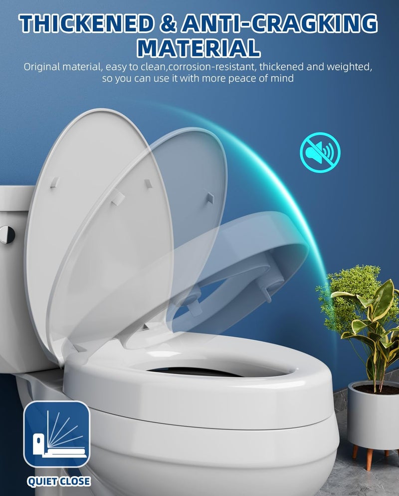 SAILTOK Elevated Toilet seat 3 inch, Elongated Toilet seat risers for Seniors, Slow Close, Heavy Duty, Never Loosen, Raised Toilet seat Elongated Bowl, White(18.5”) - Image 2