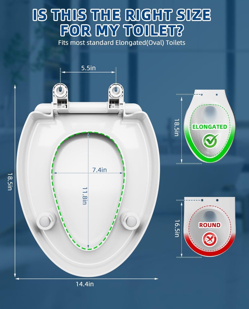 SAILTOK Elevated Toilet seat 3 inch, Elongated Toilet seat risers for Seniors, Slow Close, Heavy Duty, Never Loosen, Raised Toilet seat Elongated Bowl, White(18.5”) - Image 5