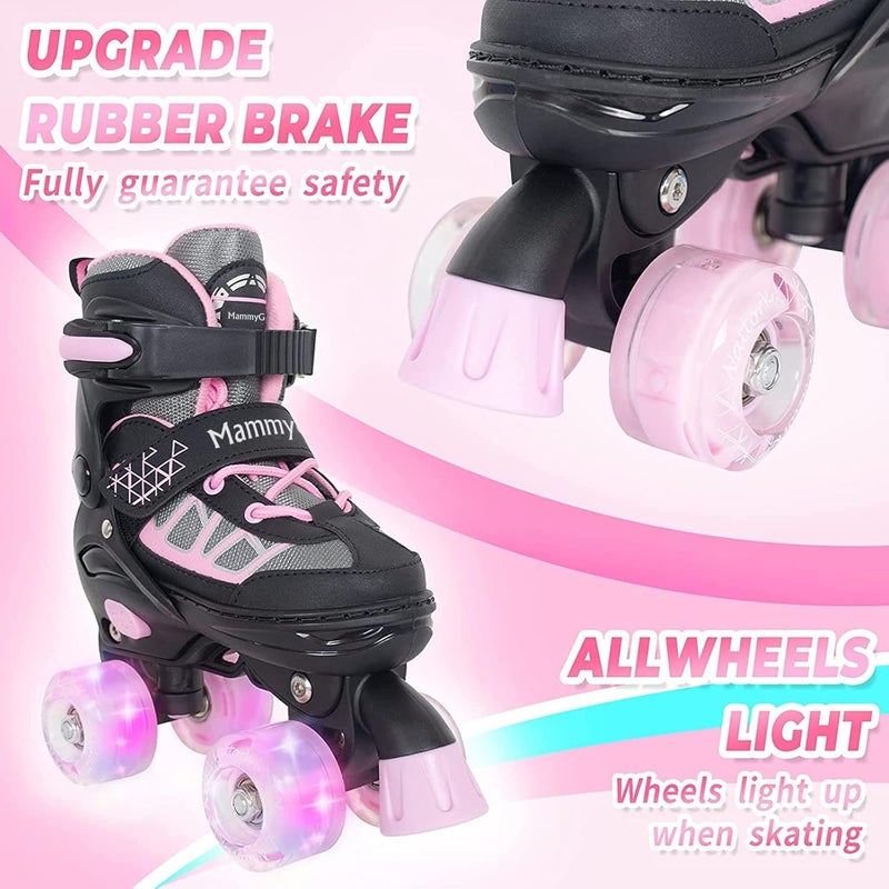 MammyGol Adjustable Roller Skates for Kids with Light Up Wheels - Pink - Image 2